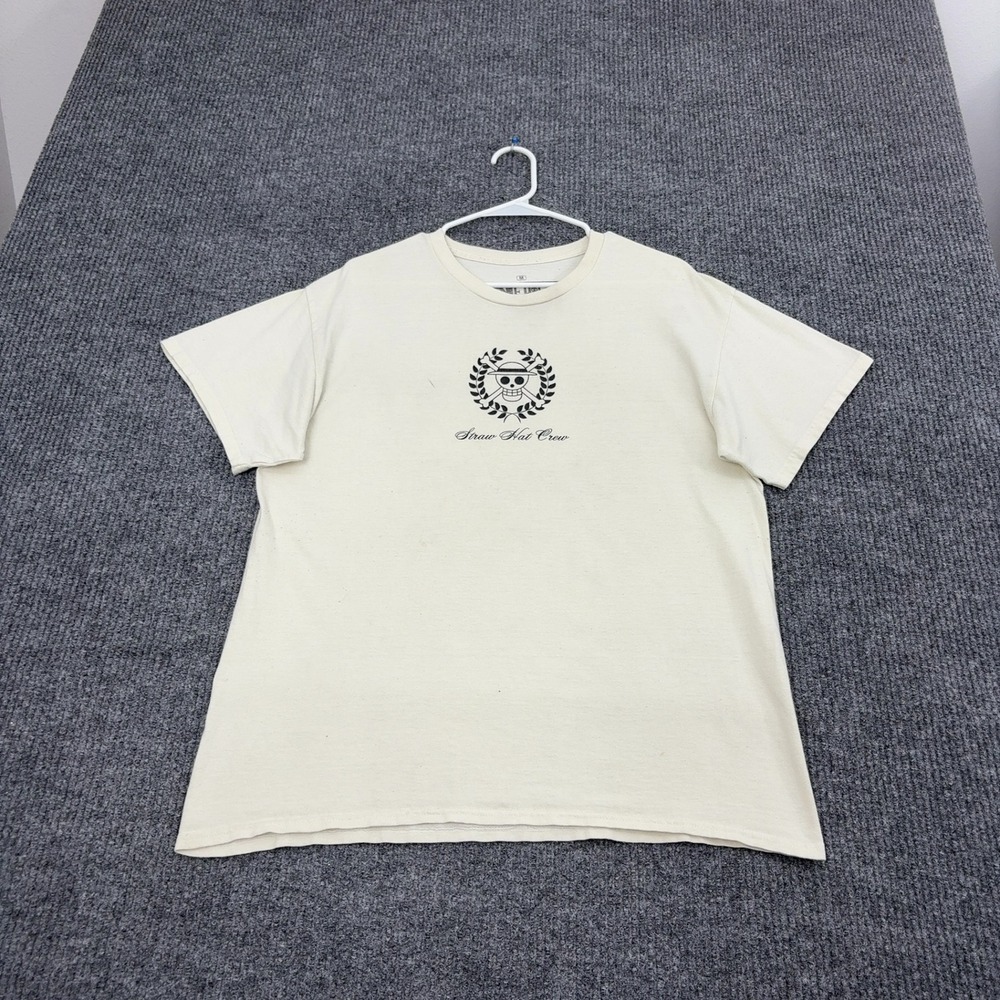 One Piece Ripple Junction T Shirt Mens M Cream Cotton Straw Hat Luffy Anime Gear